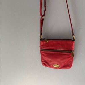 Fossil Red Crossbody Bag with Gold Accents